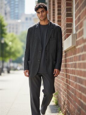Men's Lightweight Pinstripe Shirt Jacket - Black